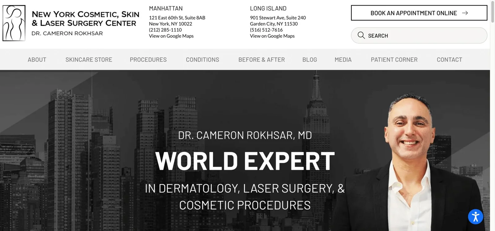 Homepage Rathly redesigned for a cosmetic surgery practice in New York